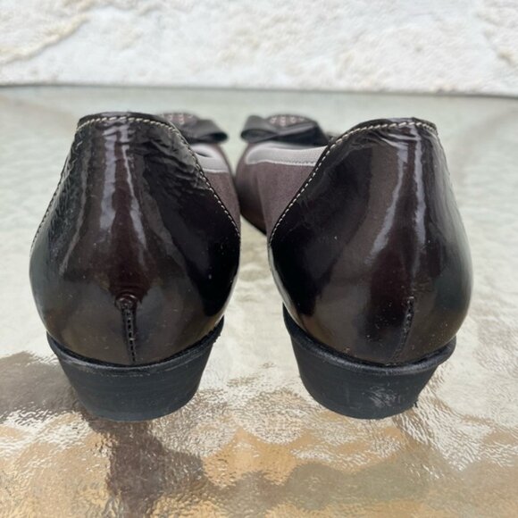 Un Tour En Ville Dark Grey Suede/Espresso Patent Leather Square Toe Slip On Shoe - Picture 6 of 14